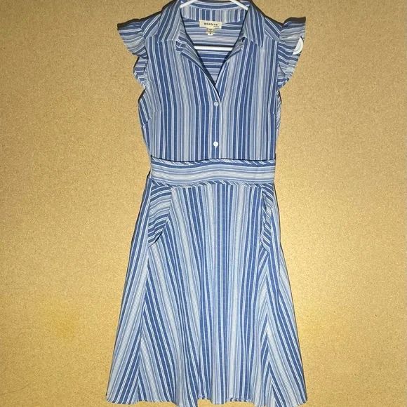 Monteau Blue and White Striped Midi Dress - Picture 1 of 5